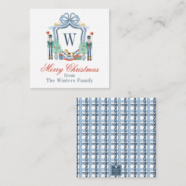 Watercolor Nutcracker Monogram Crest Christmas Note Card (Front/Back)