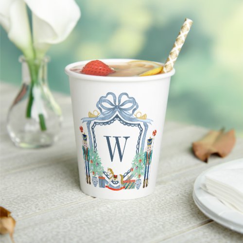 Watercolor Nutcracker Monogram Crest Christmas Paper Cups