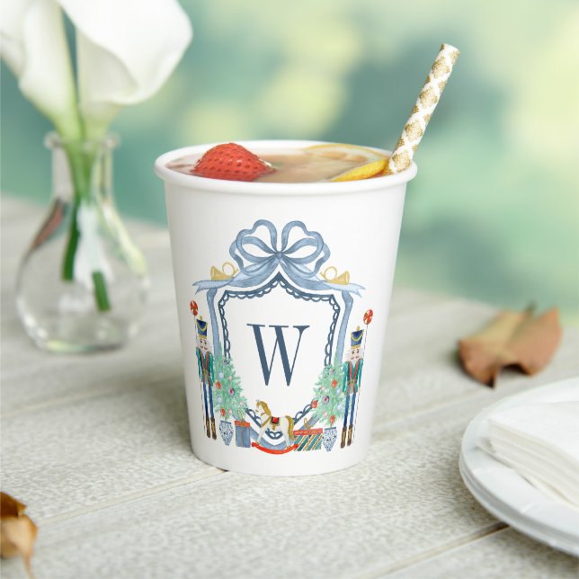 Watercolor Nutcracker Monogram Crest Christmas Paper Cups (Insitu)