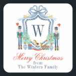 Watercolor Nutcracker Monogram Crest Christmas Square Sticker<br><div class="desc">PreppyPrint.com - Celebrate Christmas in style! Add your personalized touch. Transfer this design onto the products of your choice too! Please visit my designer store,  PreppyPrint.com,  for coordinating items.</div>