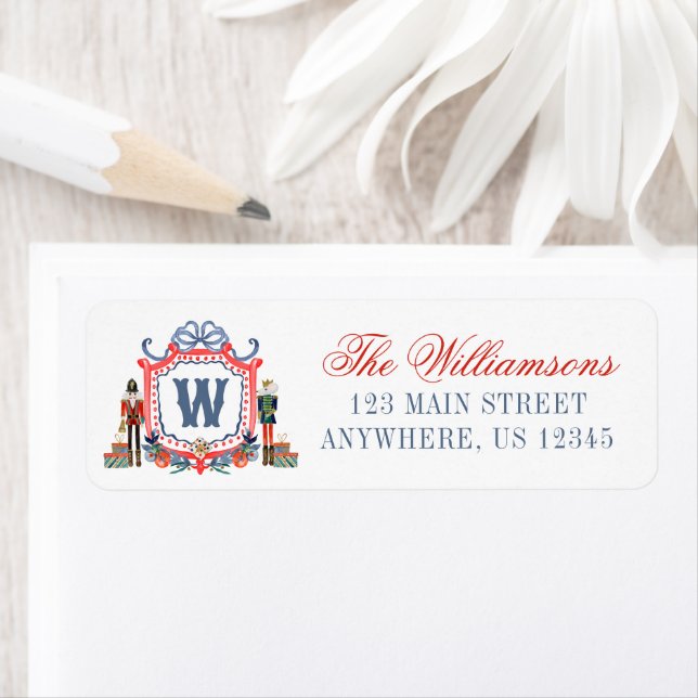Watercolor Nutcracker Mouse Monogram Crest Address Label (Insitu)