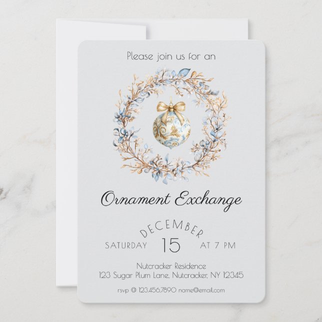 Watercolor Nutcracker Ornament Exchange Party Invitation (Front)