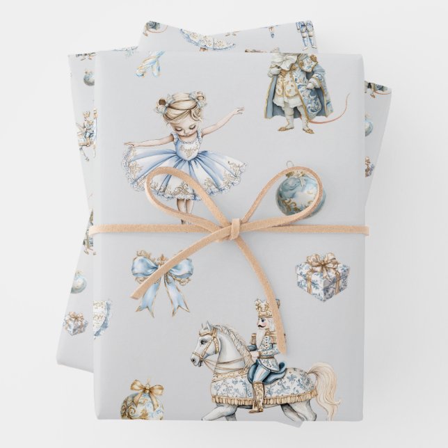 Watercolor Nutcracker Pattern Christmas Wrapping Paper Sheets (In situ)