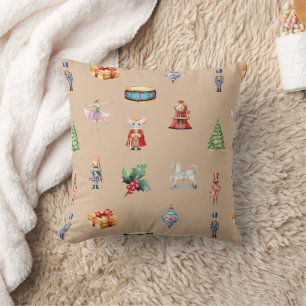 Watercolor Nutcracker Pattern Throw Pillow
