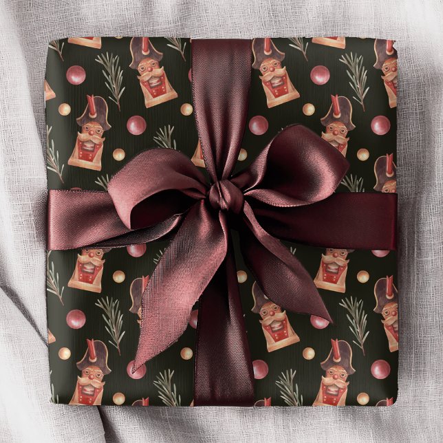 Watercolor Nutcracker Pine Christmas Holiday  Wrapping Paper (Creator Uploaded)