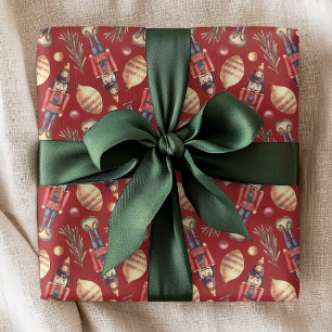 Watercolor Nutcracker Pine Christmas Holiday Wrapping Paper