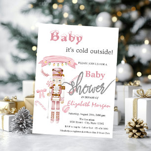 Watercolor Nutcracker Pink Baby Shower Invitation