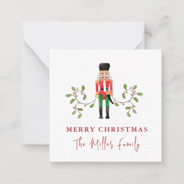 Watercolor Nutcracker Soldier Christmas Note Card (Front)