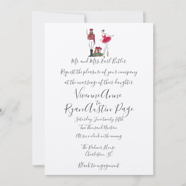Watercolor Nutcracker Theme Wedding Invitation (Front)