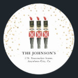 Watercolor Nutcraker Christmas Return Address Classic Round Sticker<br><div class="desc">Take the strain off sending out Christmas Holiday Cards this year with these tradiational charming watercolor Nutcracker and faux confetti Return Address Stickers. All text is easy to customize.</div>