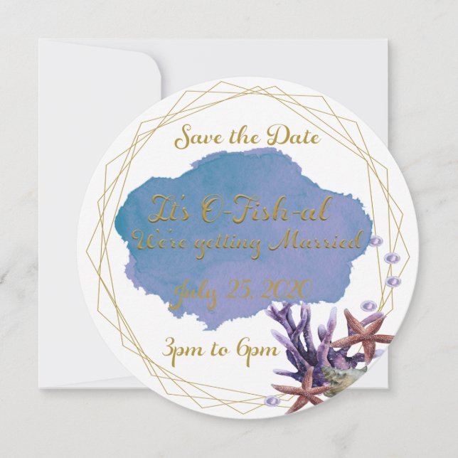 Watercolor O-Fish-Al Couples Engagement Invitation (Front)