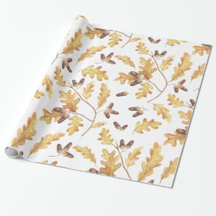 Watercolor Oak Leaves and Acorns Wrapping Paper