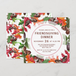 Watercolor Oak Leaves Friendsgiving Dinner Invitation
