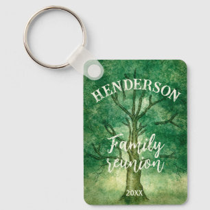 Watercolor Oak Tree Retro Rustic Family Reunion Keychain