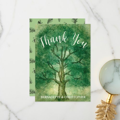 Watercolor Oak Tree Retro Rustic Forest Wedding Thank You Card