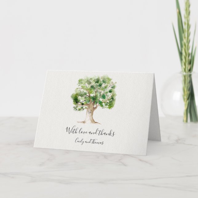 Watercolor Oak Tree Thank You Holiday Card (Front)