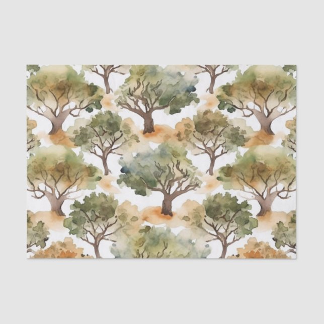 Watercolor Oak Trees Tissue Paper (Front)