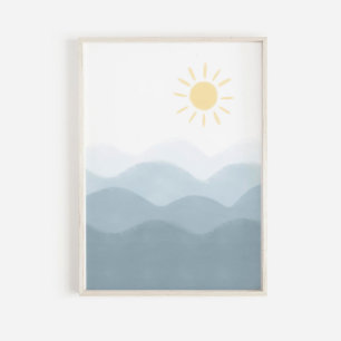 Watercolor ocean and sun poster