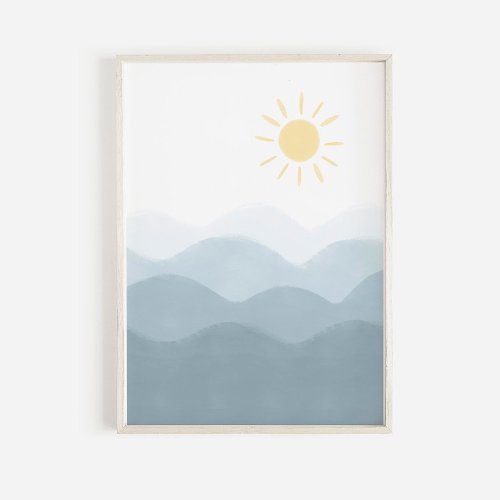 Watercolor ocean and sun poster