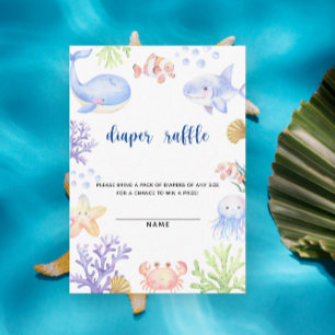 Watercolor ocean animal - diaper raffle enclosure card