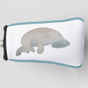 Watercolor Ocean Animal Mother Baby Manatee Golf Head Cover
