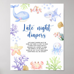 Watercolor ocean animals - Late night diapers Poster