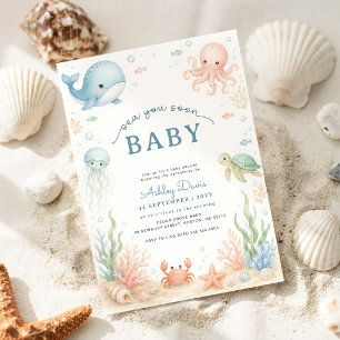 Watercolor Ocean Animals Sea Baby Shower Invitation