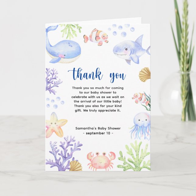 Watercolor ocean animals - thank you baby shower (Front)