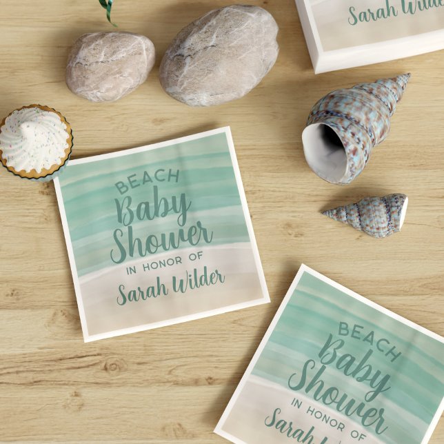 Watercolor Ocean Beach Baby Shower Paper Napkins (Beach baby shower paper napkins with space for your name. Beachy!)