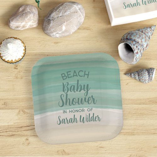 Watercolor Ocean Beach Baby Shower Paper Plates