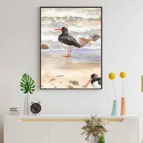 Watercolor Ocean Beach Bird Poster  