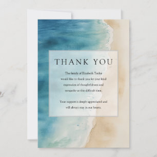 Watercolor Ocean Beach Celebration of Life Funeral Thank You Card