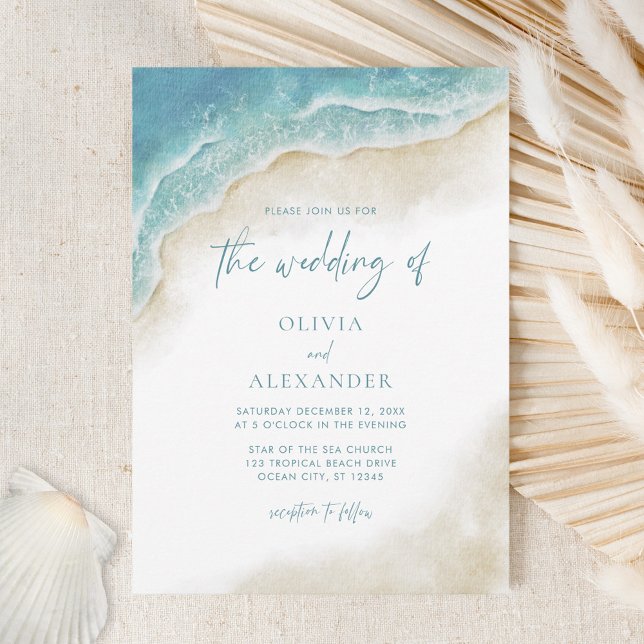 Watercolor Ocean Beach Coastal Wedding Invitation (Creator Uploaded)