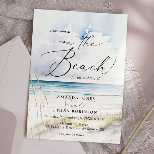 Watercolor Ocean Beach Destination Wedding Invitation