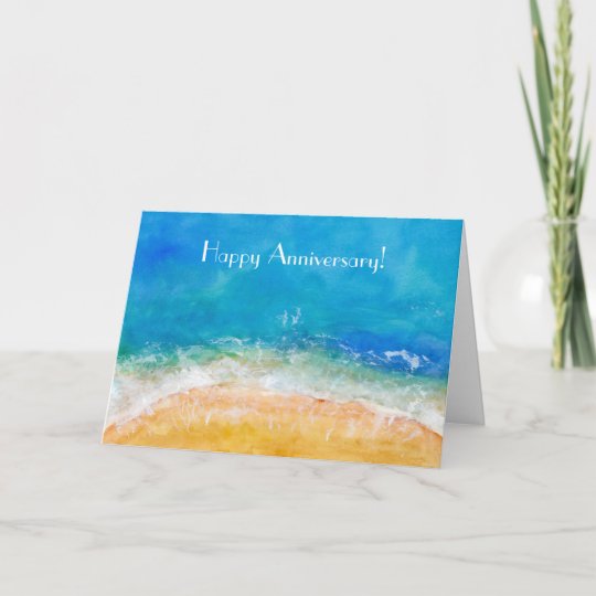 Watercolor Ocean Beach Happy Anniversary Card | Zazzle.com