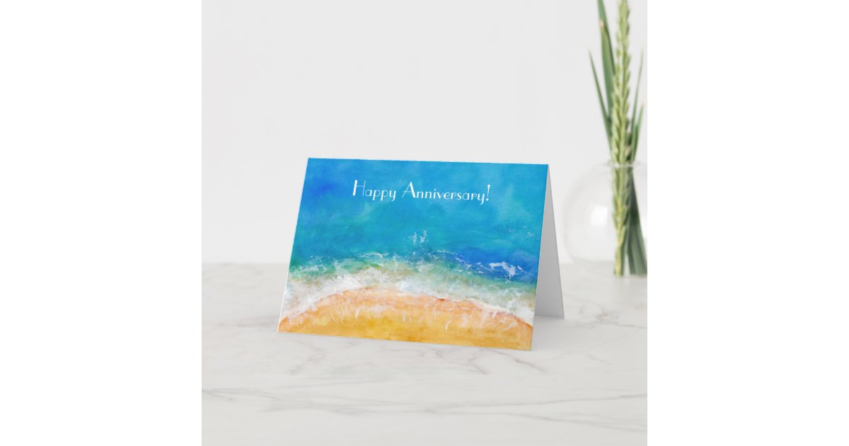 Watercolor Ocean Beach Happy Anniversary Card | Zazzle.com