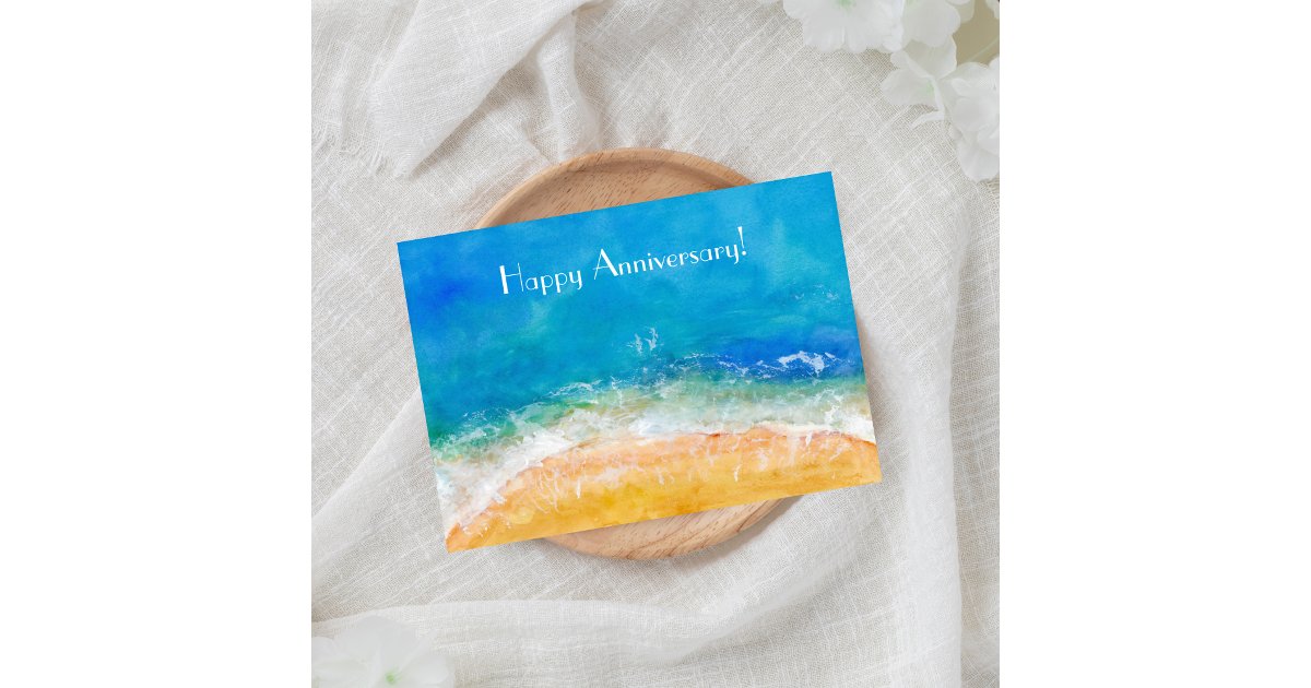 Watercolor Ocean Beach Happy Anniversary Card | Zazzle