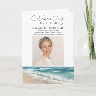 Watercolor Ocean Beach Memorial Order Of Service Program