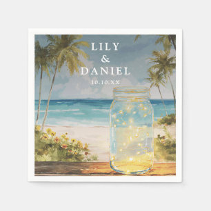 Watercolor Ocean Beach Palm Tree Mason Jar Wedding Napkins