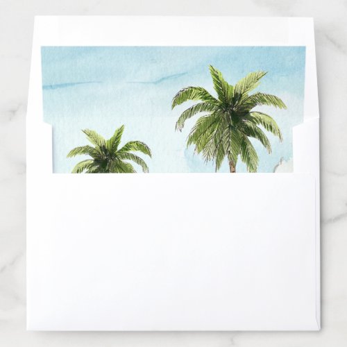 Watercolor Ocean Beach Palm Tree Tropical Wedding Envelope Liner