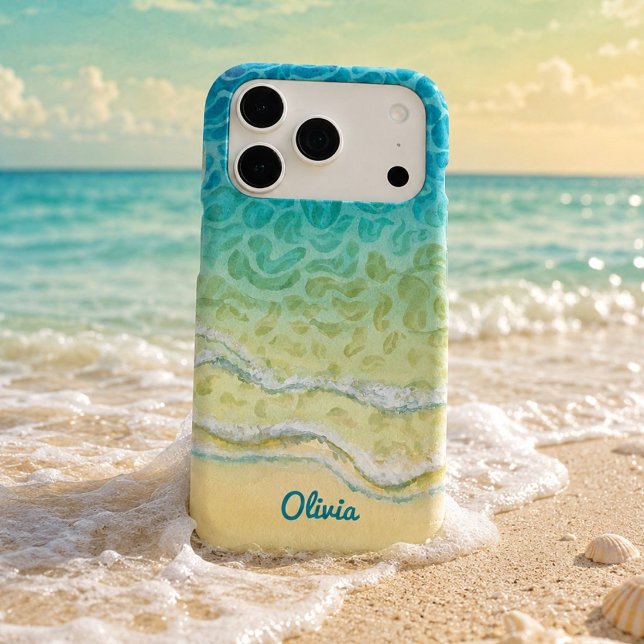 Watercolor Ocean Beach Personalize iPhone Case (Creator Uploaded)