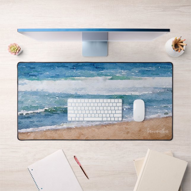 Watercolor Ocean Beach Personalized Desk Mat (Office 1)