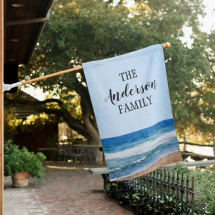 Watercolor Ocean Beach Personalized House Flag