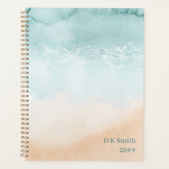 Watercolor Ocean Beach Personalized Planner (Front)