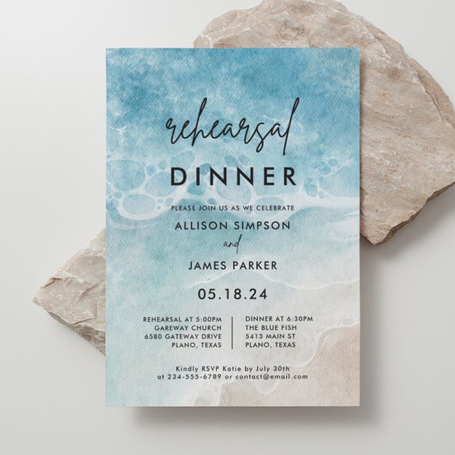 Watercolor Ocean Beach Rehearsal Dinner Invitation (Creator Uploaded)