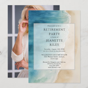 Watercolor Ocean Beach Retirement Party Photo Invitation