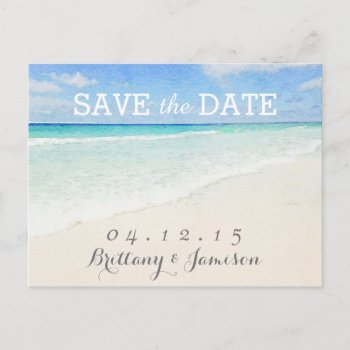 Watercolor Ocean | Beach Save The Date Postcard by ModernMatrimony at Zazzle
