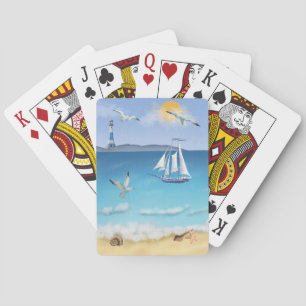 Watercolor Ocean Beach Scene Classic Playing Cards