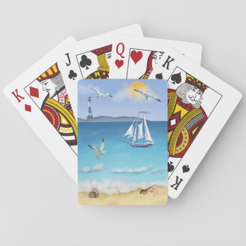 Watercolor Ocean Beach Scene Classic Playing Cards