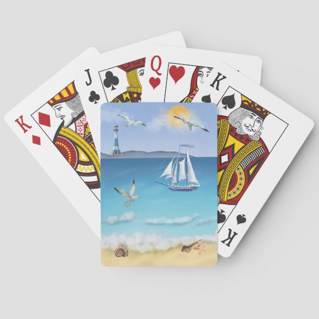 Watercolor Ocean Beach Scene Classic Playing Cards (Back)